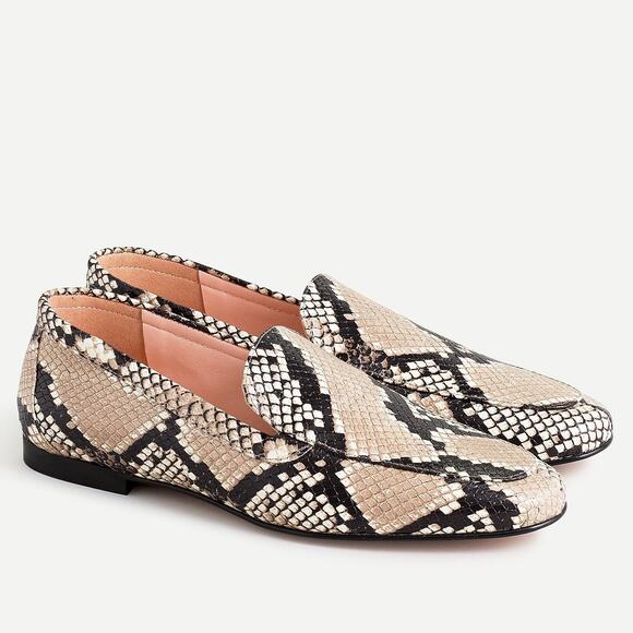 J. Crew Cecile Snake-Embossed Leather Smoking Loafer Beige/Black Women's 9.5 - Picture 1 of 10